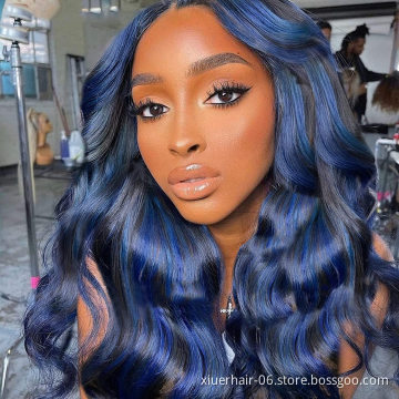 Senegalese Twist Pineapple Wave Natural Color Piano Hd Middle Part Human Hair Green Blue Lace Front Wigs